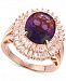 Cubic Zirconia Simulated Amethyst Baguette Statement Ring in 14k Rose Gold-Plated Sterling Silver