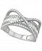 Cubic Zirconia Baguette Crossover Statement Ring in Sterling Silver