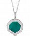 Green Agate Beaded Frame 18" Pendant Necklace in Sterling Silver