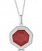 Red Agate Beaded Frame 18" Pendant Necklace in Sterling Silver