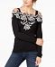 I. n. c. Petite Lace-Trim Cold-Shoulder Sweater, Created for Macy's