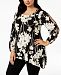 Jm Collection Plus Size Floral-Print Split-Sleeve Tunic Top, Created for Macy's