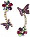 Betsey Johnson Gold-Tone Multi-Stone Flower & Butterfly Mismatch Linear Drop Earrings