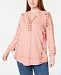 Style & Co Plus Size Cotton Embroidered Distressed Peasant Top, Created for Macy's
