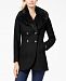French Connection Double-Breasted Faux-Fur-Collar Peacoat