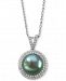 Effy Cultured Tahitian Pearl (10mm) & Diamond (3/8 ct. t. w. ) 18" Pendant Necklace in 14k White Gold