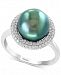Effy Cultured Tahitian Pearl (10mm) & Diamond (1/3 ct. t. w. ) Ring in 14k White Gold