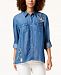 Style & Co Petite Embroidered Lace-Up Back Shirt, Created for Macy's
