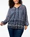 Style & Co Plus Size Mixed-Print Metallic Peasant Top, Created for Macy's