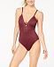 Bar Iii Ribbed Lattice-Front Strappy-Back One-Piece Swimsuit, Created for Macy's Women's Swimsuit