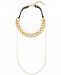 Steve Madden Gold-Tone Chain & Leather Double Layer Choker Necklace, 15-1/2" + 3" extender