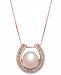 Pink Cultured Freshwater Pearl (8-1/5 mm) & Diamond (1/5 ct. t. w. ) Horseshoe 18" Pendant Necklace in 14k Rose Gold