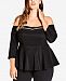 City Chic Trendy Plus Size Embellished Off-The-Shoulder Peplum Top