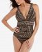 Miraclesuit Lionessa Printed Plunging-Neck Tummy-Control One-Piece Swimsuit Women's Swimsuit