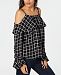 I. n. c. Petite Plaid Cold-Shoulder Flounce Top, Created for Macy's