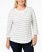 Karen Scott Plus Size French Terry Striped Sweatshirt, Created for Macy's