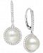 Cultured Freshwater Pearl (9mm) and Diamond (1/2 ct. t. w. ) Halo Drop Earrings in 14k White Gold