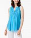 Charter Club Petite Pleated Button-Neck Top, Created for Macy's