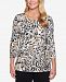 Alfred Dunner Petite Travel Light Pleat-Neck 3/4-Sleeve Top