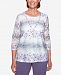 Alfred Dunner Petite Smart Investments Lace 3/4-Sleeve Necklace Top