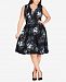 City Chic Trendy Plus Size Floral-Print Belted Fit & Flare Dress