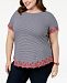 Charter Club Plus Size Cotton Striped Embroidered T-Shirt, Created for Macy's