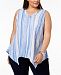 Ny Collection Plus Size Striped Handkerchief-Hem Top