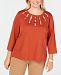 Alfred Dunner Plus Size Autumn in New York Embellished Applique Knit Top