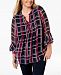 Charter Club Plus Size Pintuck Plaid Top, Created for Macy's