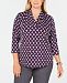 Charter Club Plus Size Printed 3/4-Sleeve Top, Created for Macy's