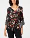 Alfani Mixed-Print Tie-Front Top, Created for Macy's