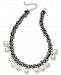 I. n. c. Silver-Tone Imitation Pearl Fabric-Weaved Collar Necklace, 18" + 3" extender, Created for Macy's