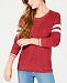 Hippie Rose Juniors' Scoop-Neck Varsity-Stripe Sweater