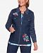 Alfred Dunner Petite News Flash Knit-Sleeve Embroidered Denim Jacket