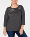 Karen Scott Plus Size Flower-Embroidered Sweater, Created for Macy's
