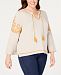 Style & Co Plus Size Embroidered Peasant Sweater, Created for Macy's