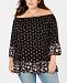 Style & Co Plus Size Mixed-Print Ruffled Off-The-Shoulder Top, Created for Macy's