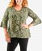 Ny Collection Plus Size Printed Bell-Sleeve Top
