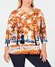 Alfred Dunner Plus Size Classics Scenic-Print Embellished Top