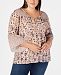 Style & Co Plus Size Mixed-Print Lantern-Sleeve Peasant Top, Created for Macy's