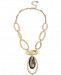 Robert Lee Morris Soho Gold-Tone Oval Link & Stone Lariat Necklace, 18" + 3" extender