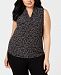 Anne Klein Plus Size Printed Gathered V-Neck Shell