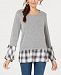 Style & Co Layered-Look Plaid-Trim Top, Created for Macy's