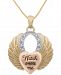 Diamond Tricolor Heart & Wing 18" Pendant Necklace (1/10 ct. t. w. ) Sterling Silver and 18k Gold- and Rose Gold-Plate