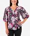 Ny Collection Petite Printed Blouson-Sleeve Wrap Top