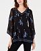 Alfani Petite Floral-Embroidered Sheer-Sleeve Top, Created for Macy's