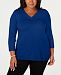 Karen Scott Plus Size V-Neck 3/4-Sleeve Sweater, Created for Macy's