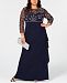 Betsy & Adam Plus Size Beaded Ruched Gown