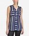 Ny Collection Striped Zip-Neck Sleeveless Top