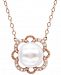 Cultured Freshwater Pearl (8mm) & Diamond (1/10 ct. t. w. ) 17" Pendant Necklace in 10k Rose Gold